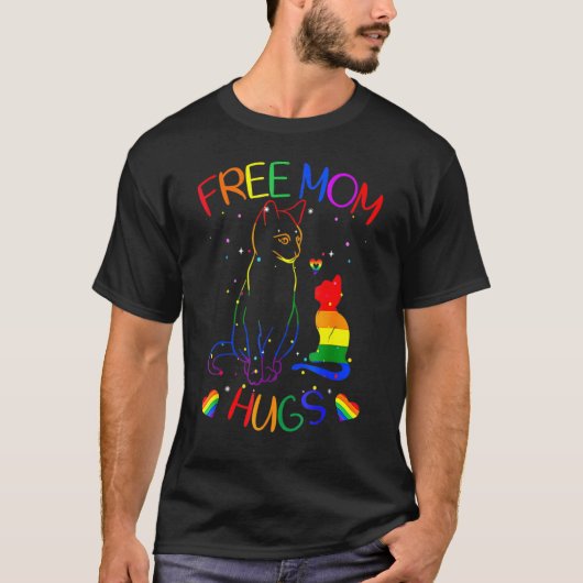 Free Mom Hugs Lgb Cat Gay Pride Rainbow Essentia Tシャツ (正面)