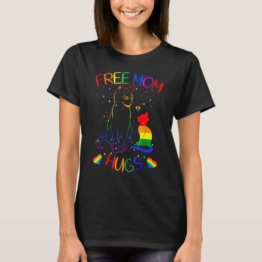Free Mom Hugs Lgb Cat Gay Pride Rainbow Essentia Tシャツ (正面)