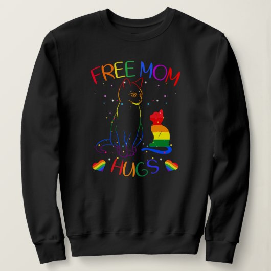 Free Mom Hugs LGBT Cat Gay Pride Rainbow スウェットシャツ (デザイン正面)