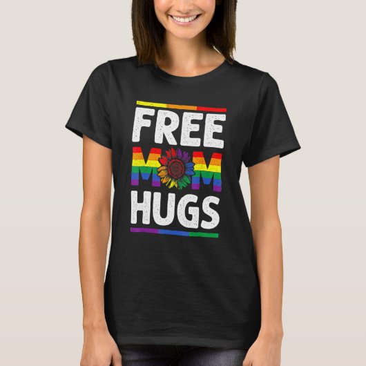 Free Mom Hugs LGBT Pride Leopard Sunflower Rainbow Tシャツ (正面)