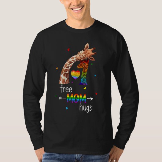 Free Mom Hugs Rainbow Giraffe Heart Lgbt Pride Mo Tシャツ (正面)