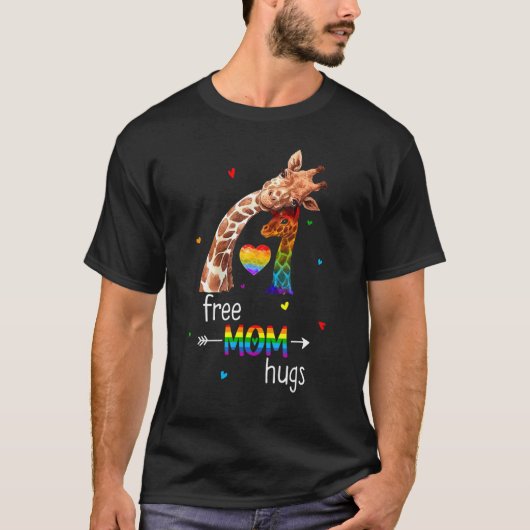 Free Mom Hugs Rainbow Giraffe Heart Lgbt Pride Mo Tシャツ (正面)