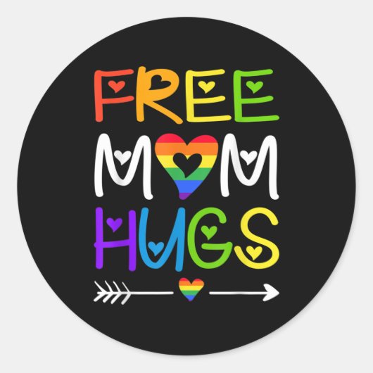 Free Mom Hugs Rainbow Heart LGBT Pride Month ラウンドシール (正面)