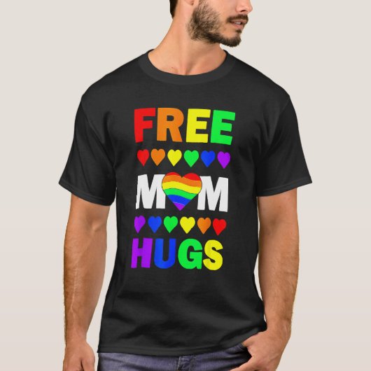 Free Mom Hugs Rainbow Hearts LGBT Gay Lesbian Prid Tシャツ (正面)