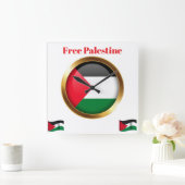 Free Palestine Emblem Flag Wall Clock スクエア壁時計 (ホーム)