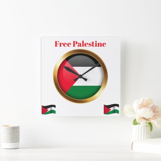Free Palestine Emblem Flag Wall Clock スクエア壁時計 (ホーム)
