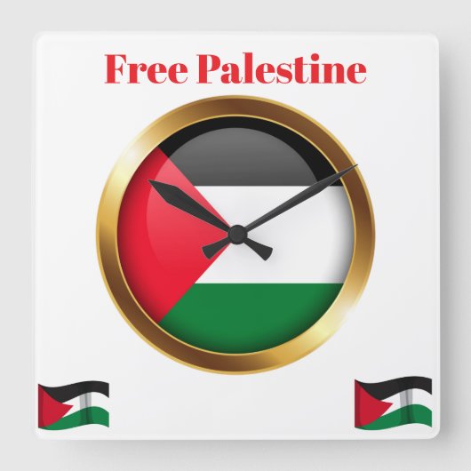 Free Palestine Emblem Flag Wall Clock スクエア壁時計 (正面)