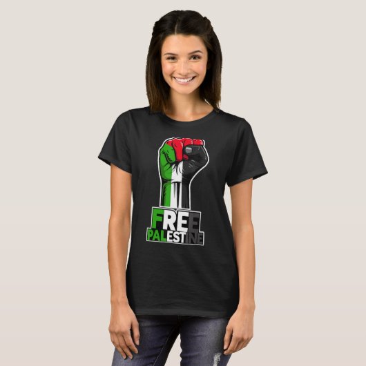 Free Palestine Flag of Palestine Palestinian fist  Tシャツ (正面フル)