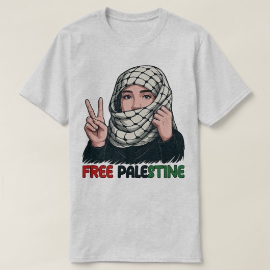 Free Palestine Keffiyeh Girl Peace Art Tee Tシャツ (デザイン正面)