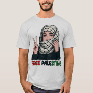 Free Palestine Keffiyeh Girl Peace Art Tee Tシャツ