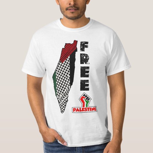 Free Palestine keffiyeh map shirt Palestinian flag Tシャツ (正面)