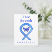 Free Speech Blue Awareness Ribbon Butterfly Cards ポストカード (スタンド正面)