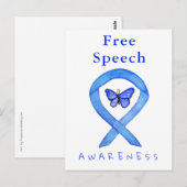 Free Speech Blue Awareness Ribbon Butterfly Cards ポストカード (正面/裏面)