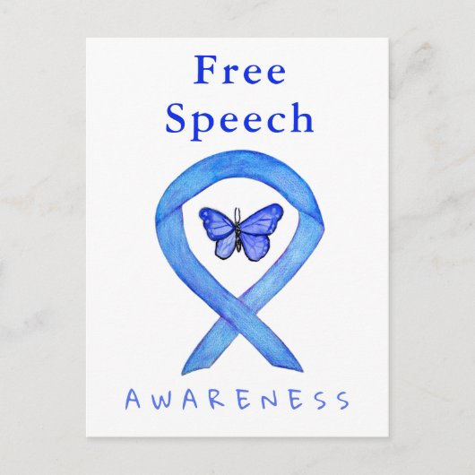 Free Speech Blue Awareness Ribbon Butterfly Cards ポストカード (正面)