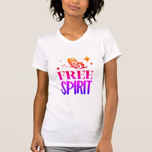 "Free Spirit" カラフル バタフライ Tシャツ (正面)
