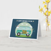 Free Spirit Hippie Bus Cartoon Birthday カード (黄色い花)