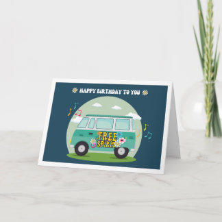 Free Spirit Hippie Bus Cartoon Birthday カード