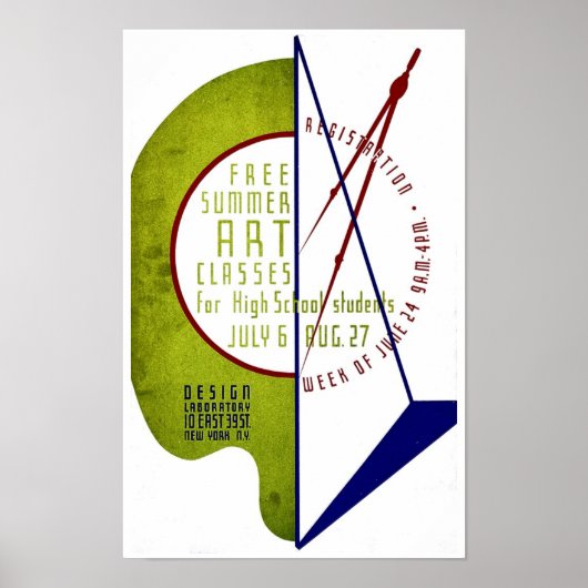 Free Summer Art Classes -ヴィンテージ旧WPAポスター ポスター (正面)