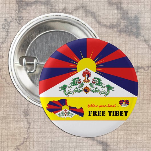 Free Tibet & Tibetan Flag, Map Heart /Tibet Button 缶バッジ