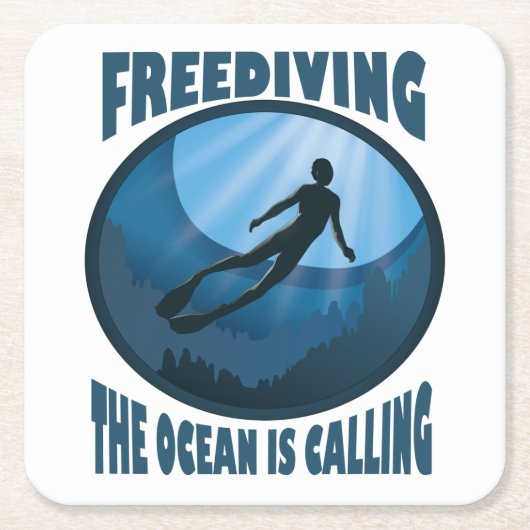 Freediving -海が水中ダイバーを呼び出している スクエアペーパーコースター (正面)