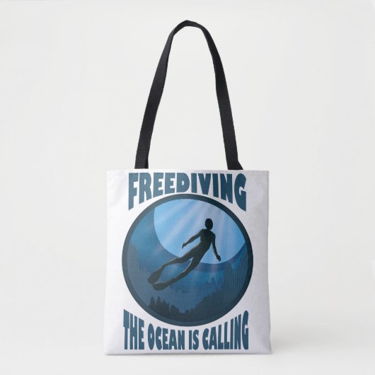 Freediving -海が水中ダイバーを呼び出している トートバッグ (正面)