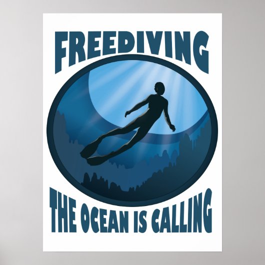 Freediving -海が水中ダイバーを呼び出している ポスター (正面)