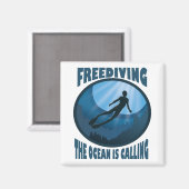 Freediving -海が水中ダイバーを呼び出している マグネット (正面/裏面)