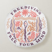 Freediving Free Your Mind Ocean Meditation Diver ラウンドクッション (裏面)