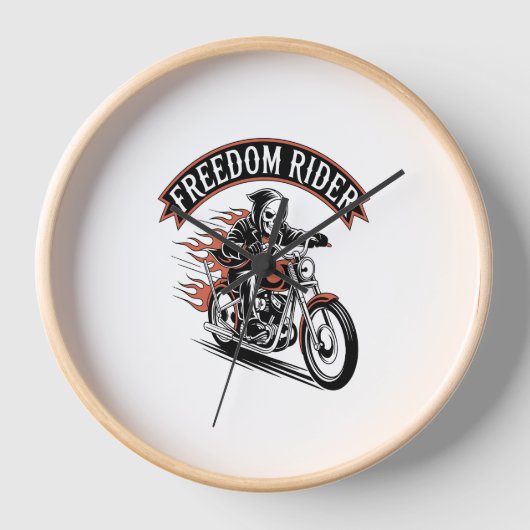 FreeDomライダーバイクもしくは自転車に乗る人 壁時計 (正面)