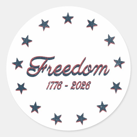 Freedom 1776–2026 America 250 Patriotic Design ラウンドシール (正面)