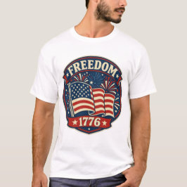 Freedom 1776 American Flag Patriotic Badge Tシャツ