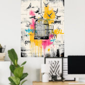 Freedom Birds – Graffiti Open Cage Urban Poster ポスター (ホームオフィス)
