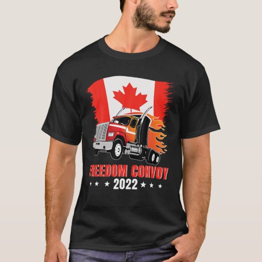 Freedom Convoy 2022 USAカナダ国旗のトラック Tシャツ (正面)