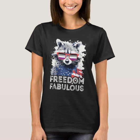 Freedom Fabulous  Raccoon Asexual Sunglasses Flag Tシャツ (正面)