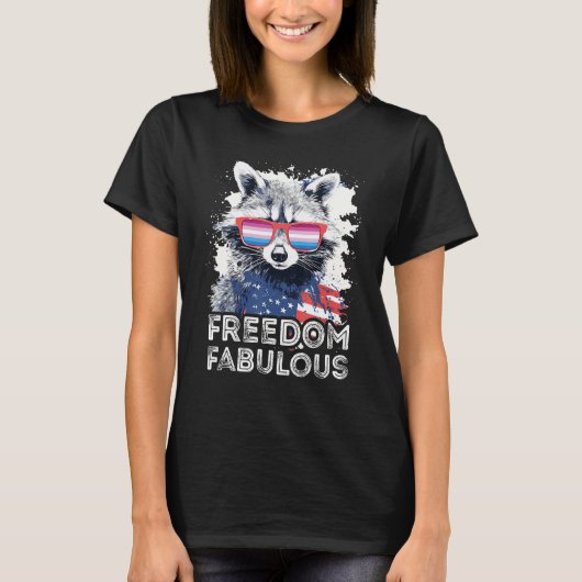 Freedom Fabulous  Raccoon Bigender Sunglasses Flag Tシャツ (正面)