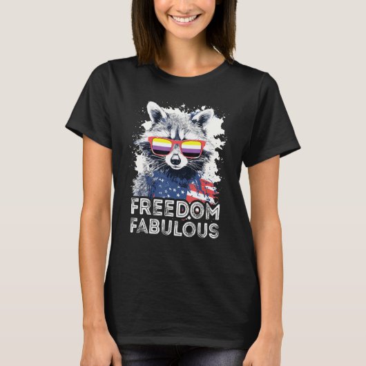 Freedom Fabulous  Raccoon Non Binary Sunglasses Fl Tシャツ (正面)