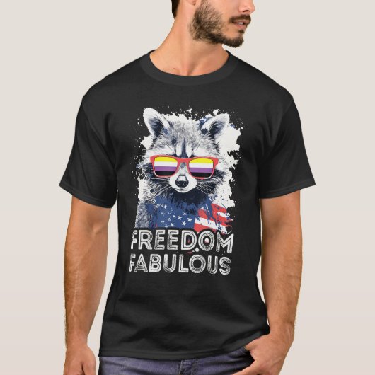 Freedom Fabulous  Raccoon Non Binary Sunglasses Fl Tシャツ (正面)