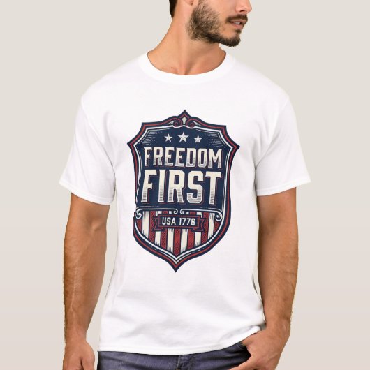 Freedom First USA 1776 愛国シールドTシャツ デ Tシャツ (正面)