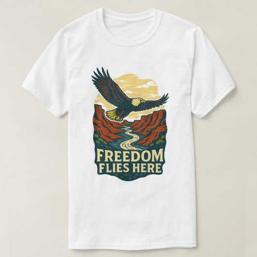 Freedom Flies Here Retro Eagle Artwork Tシャツ (デザイン正面)