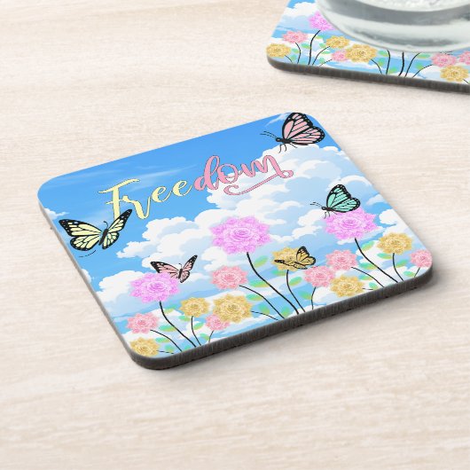 Freedom Floral Butterfly Design コースター (左側)