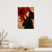 freedom: gothic women with raven  ポスター (キッチン)