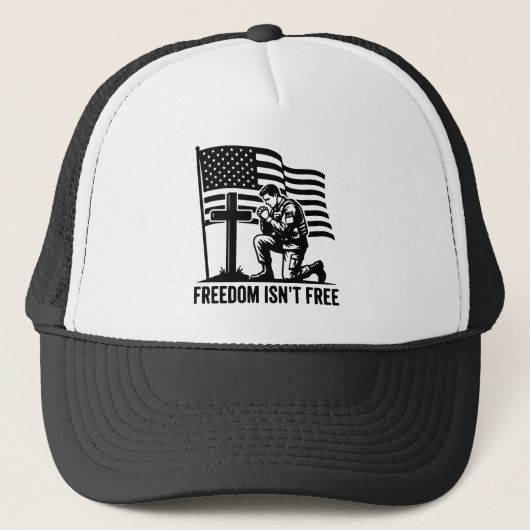 Freedom Isn't Free Kneeling Soldier Patriotic キャップ (正面)