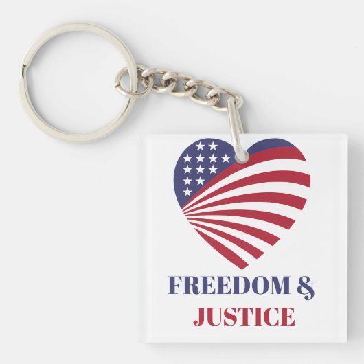 Freedom & Justice American Flag with Heart.  キーホルダー (正面)