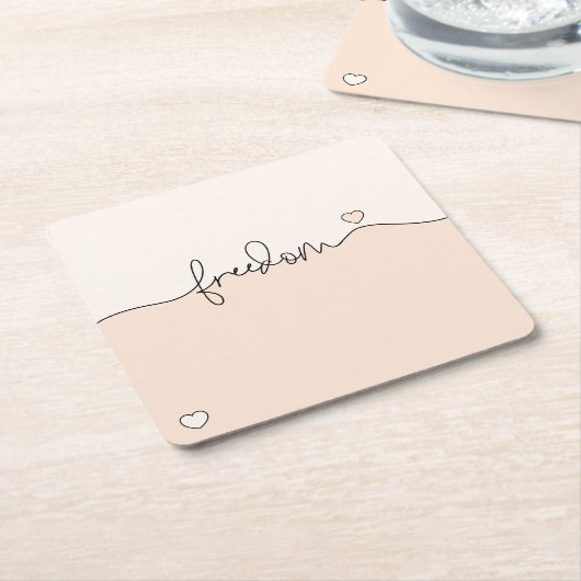 Freedom Minimalist Typography Design スクエアペーパーコースター (アングル)