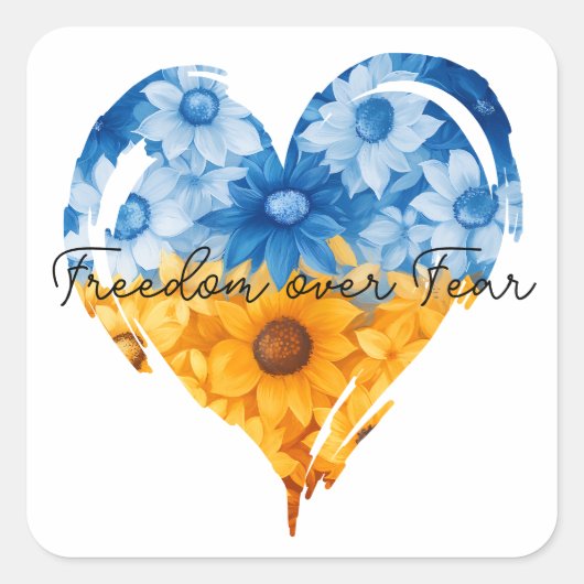 Freedom over Fearひまわりハート スクエアシール (正面)