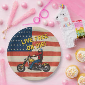 Freedom Rider – 米国国旗、バイクもしくは自転車に乗る人、およびカスタムキャプション ペーパープレート (パーティー)