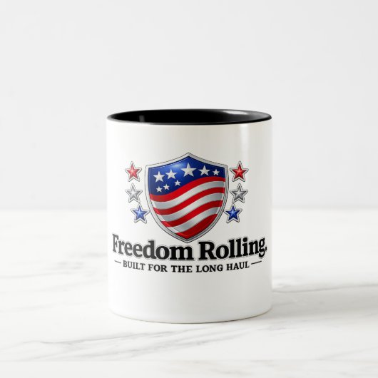 Freedom Rolling Patriotic Shield Logo | American F ツートーンマグカップ (中央)