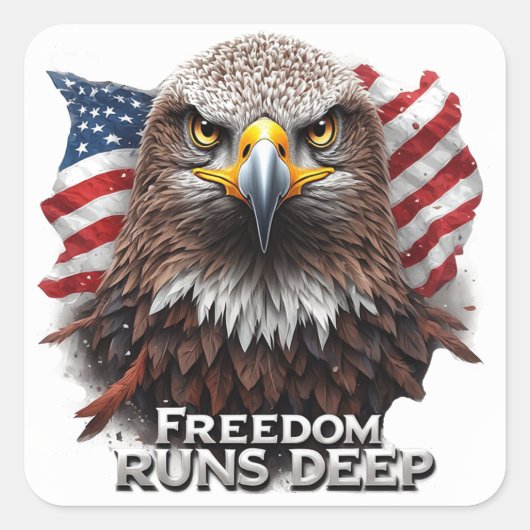 Freedom Runs Deep Patriotic USA Pride Decal スクエアシール (正面)
