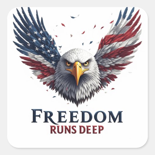 Freedom Runs Deep Patriotic USA Pride Decal スクエアシール (正面)