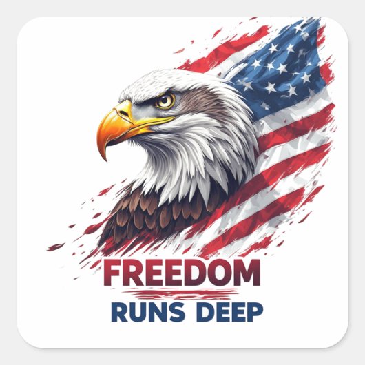 Freedom Runs Deep Patriotic USA Pride Decal スクエアシール (正面)